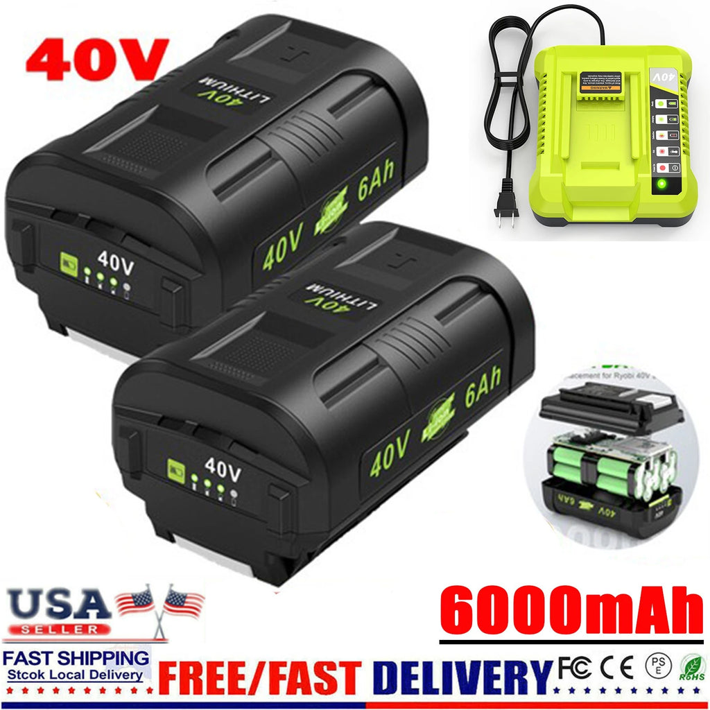6.0Ah Battery 40 Volt for Ryobi 40V Lithium OP40602 Battery with LED / Charger