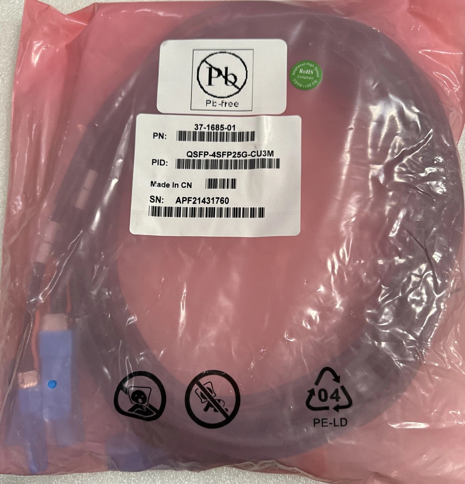 New Cisco QSFP-4SFP25G-CU3M 100GBASE QSFP to 4xSFP25G Passive Cable 37-1685-01