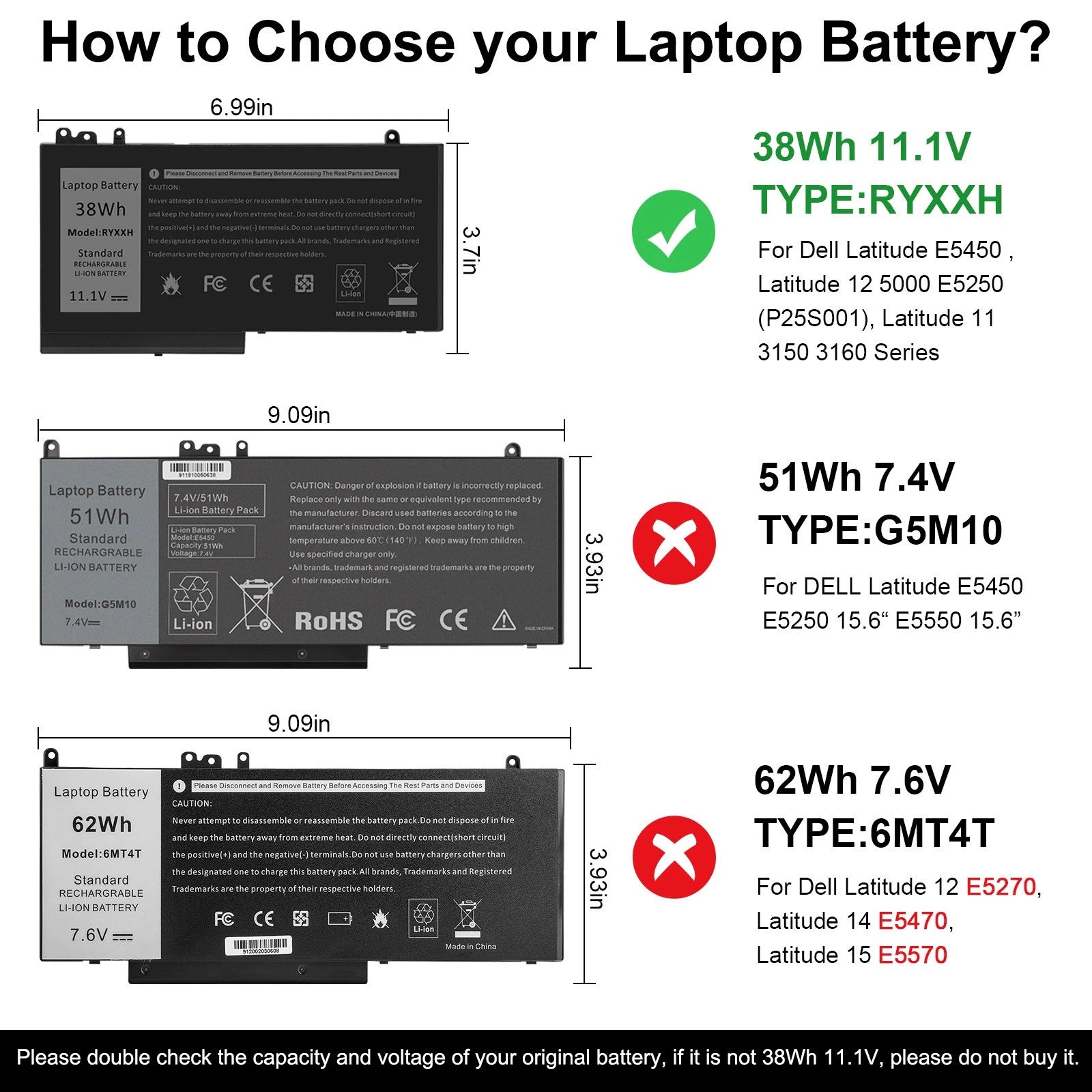 Battery RYXXH 0VY9ND R5MD0 For DELL Latitude 3150 3160 12" 5000 E5250 E5450 14"