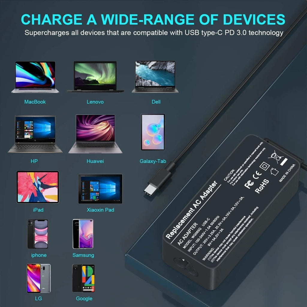 65W Type C Laptop Charger fit for Lenovo ThinkPad T480 T480s T580 T580s L13 E15
