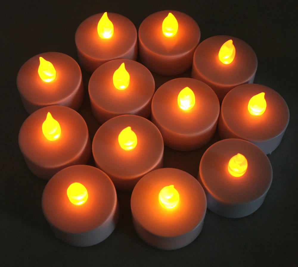 12 pcs AMBER Led Tea Light Flameless Battery Candles Wedding Party Romantic
