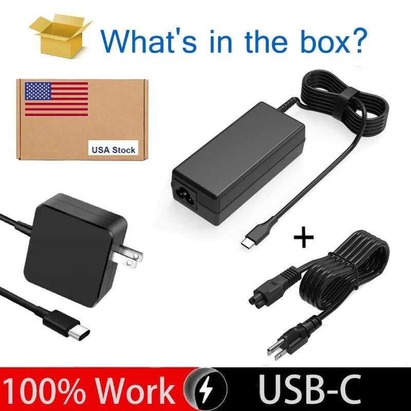 65W Laptop Charger AC Adapter Type C USB-C for HP Lenovo Dell Toshiba Acer Asus
