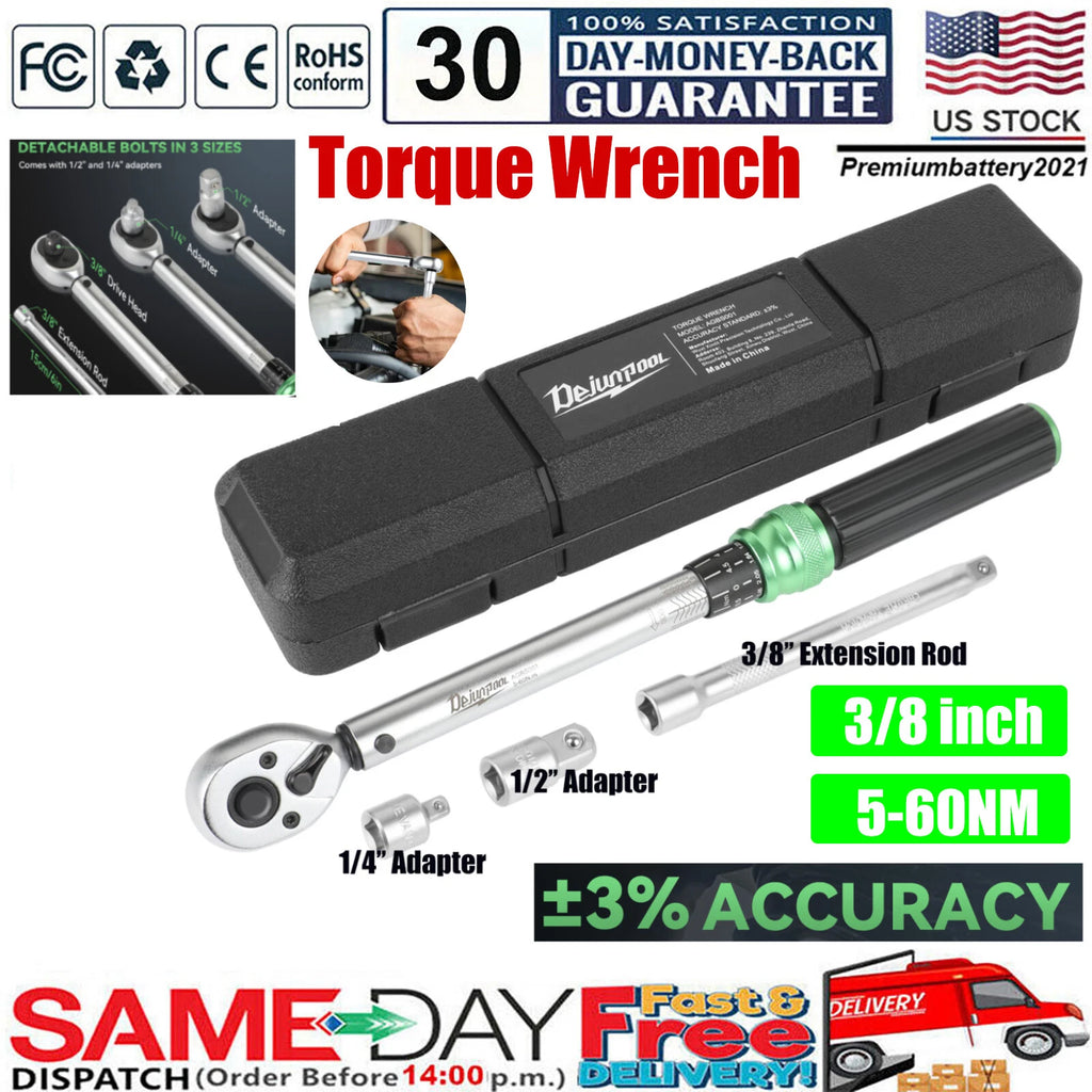 ?Torque Wrench Adjustable Torque Wrench 3/8"Drive 5-60NM W/ 1/2'' &1/4'' Sockets