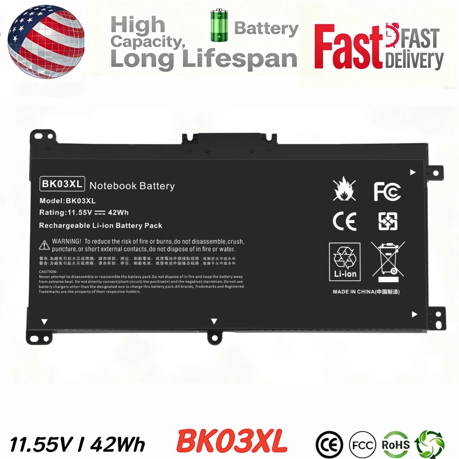 BK03XL Battery for HP Pavilion x360 14-BA00 HSTNN-UB7G 916811-855 916366-541 US