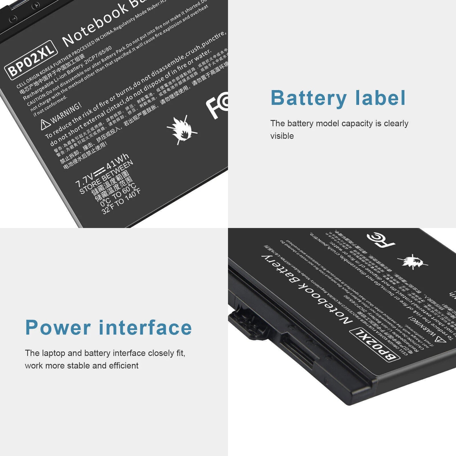 41Wh BP02XL Battery For HP Pavilion BP02041XL 849909-850 849569-541/Charger