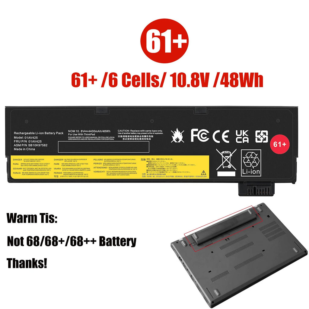 ?61+ Battery For Lenovo Thinkpad T470 T480 T570 T580 P51s P52s 01AV427 01AV425