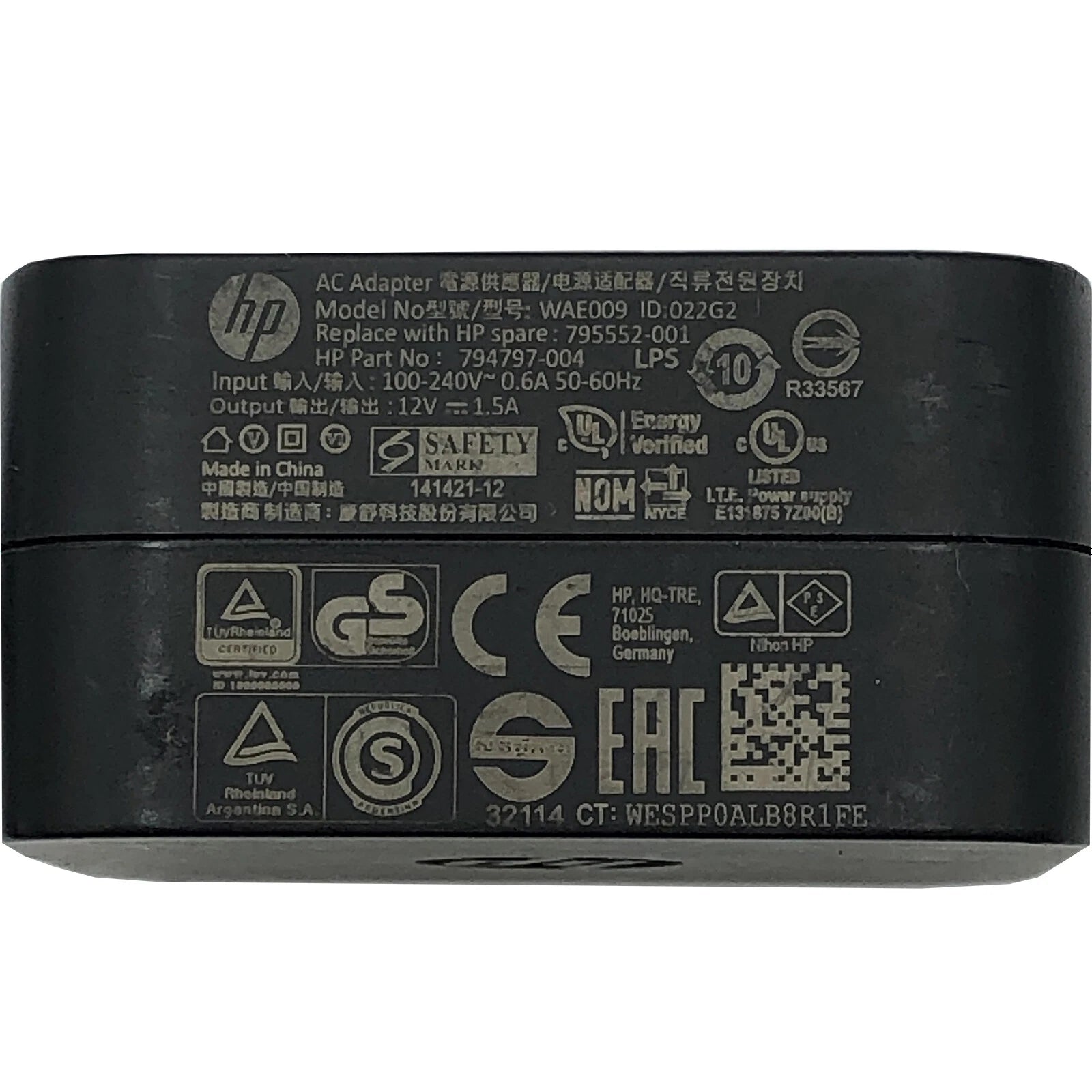 NEW Genuine HP 18W AC Adapter 12V 1.5A WAD007 786509-001 741855-008 Charger