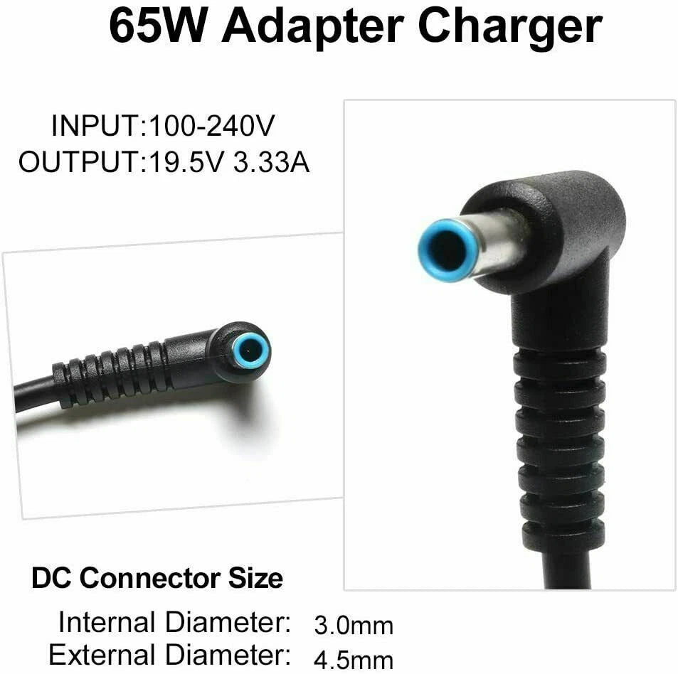 65W Charger For HP Pavilion Laptop Adapter Power Supply 19.5V 4.5*3.0mm Blue Tip