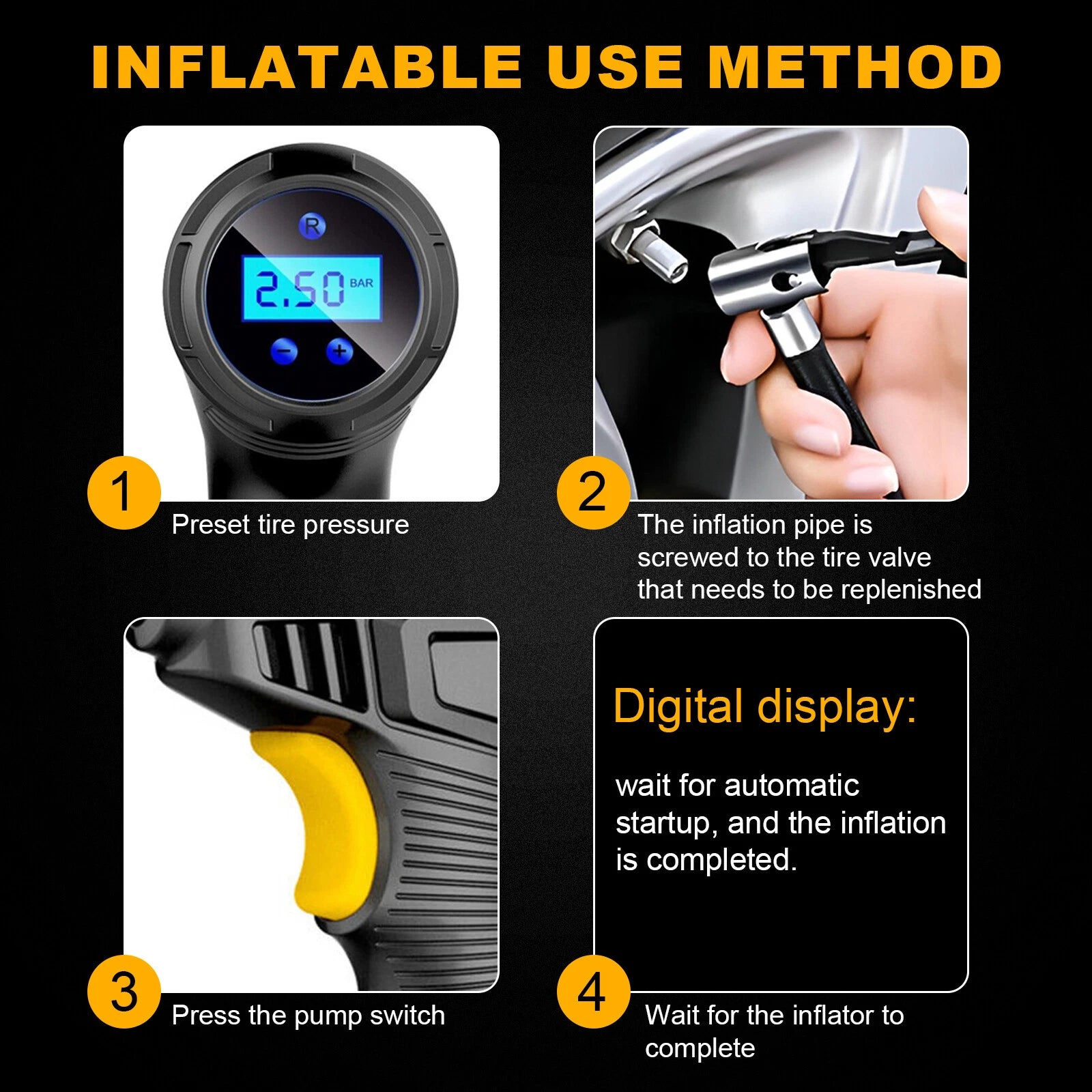 Car Air Tire Pump Inflator Compressor Digital Electric Auto Portable 150PSI 12V