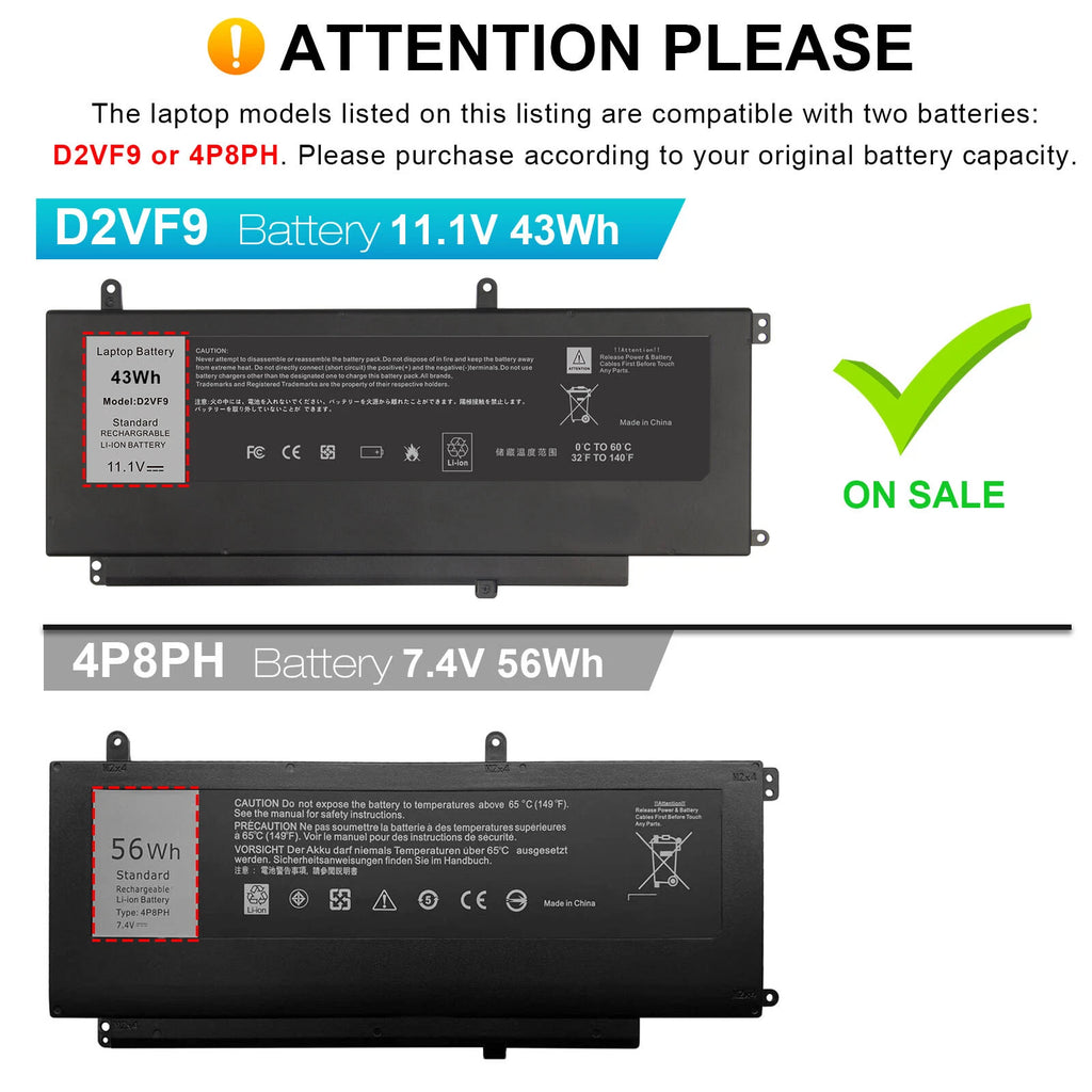 D2VF9 Battery For Dell Inspiron 15-7547 15-7548 14-5459 V5459 15 7000 Serie 43Wh