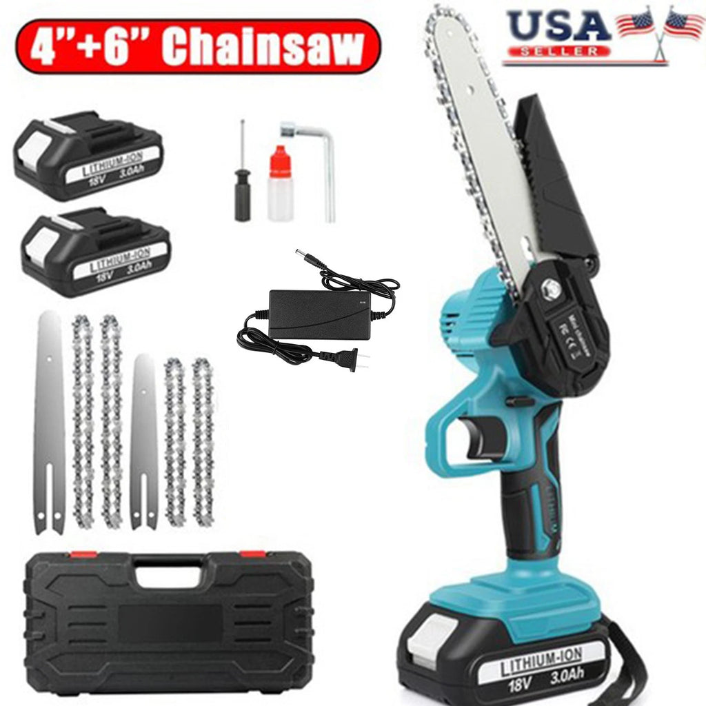 6"+4" Electric Mini Chainsaw Handheld Cordless Wood Cutter 2 Battery For Makita