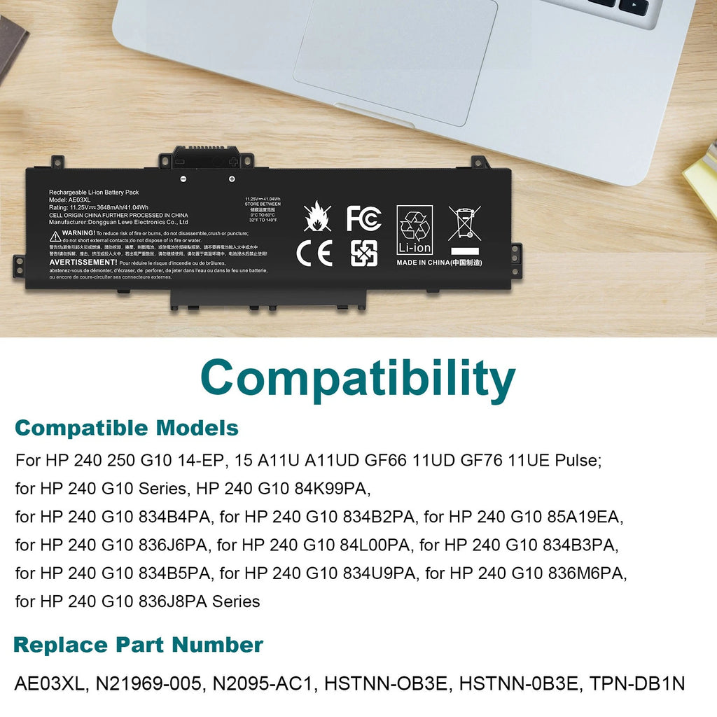 AE03XL TPN-DB1M Laptop Battery for HP 240 245 250 255 256 G10 N21969-005 41.04Wh