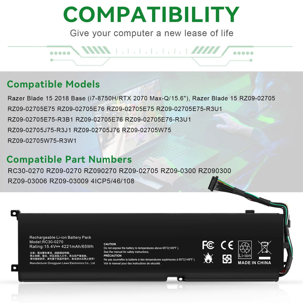 Replace RC30-0270 Battery For Razer Blade 15 2018 2019 RZ09-0270 4ICP5/46/108 US