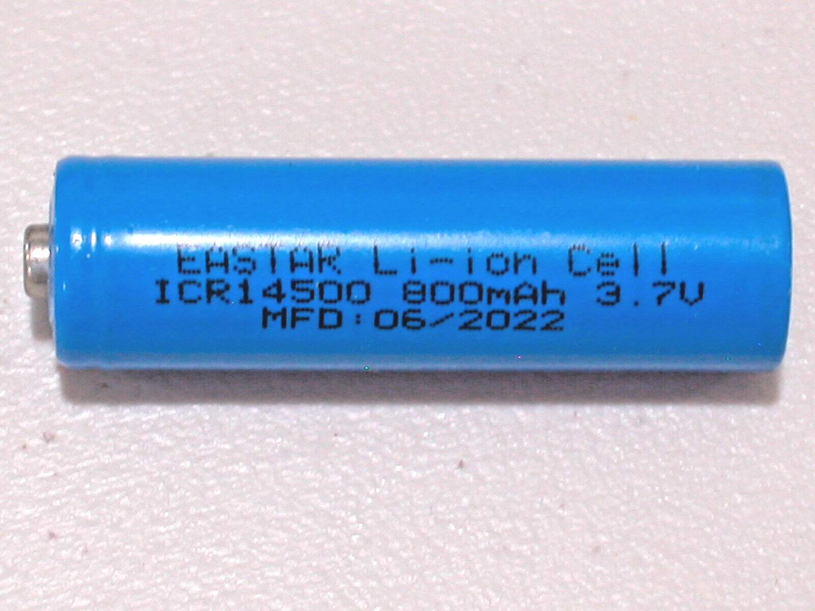 1 ICR 14500 Li-ion 800mAh Rechargeable Battery 3.7v BUTTON TOP MFG 06/2022