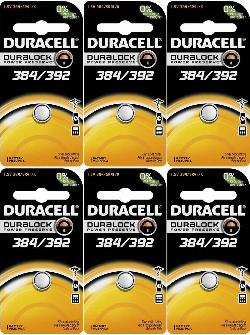 6 Duracell 1.5V 384 / 392 / SR736 / SR41 / K Batteries