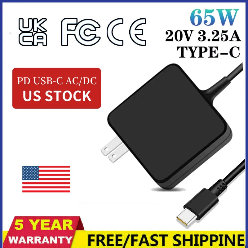 65W Laptop Charger Type USB-C Wall Adapter For Lenovo/Dell/Asus/MacBook Pro Air