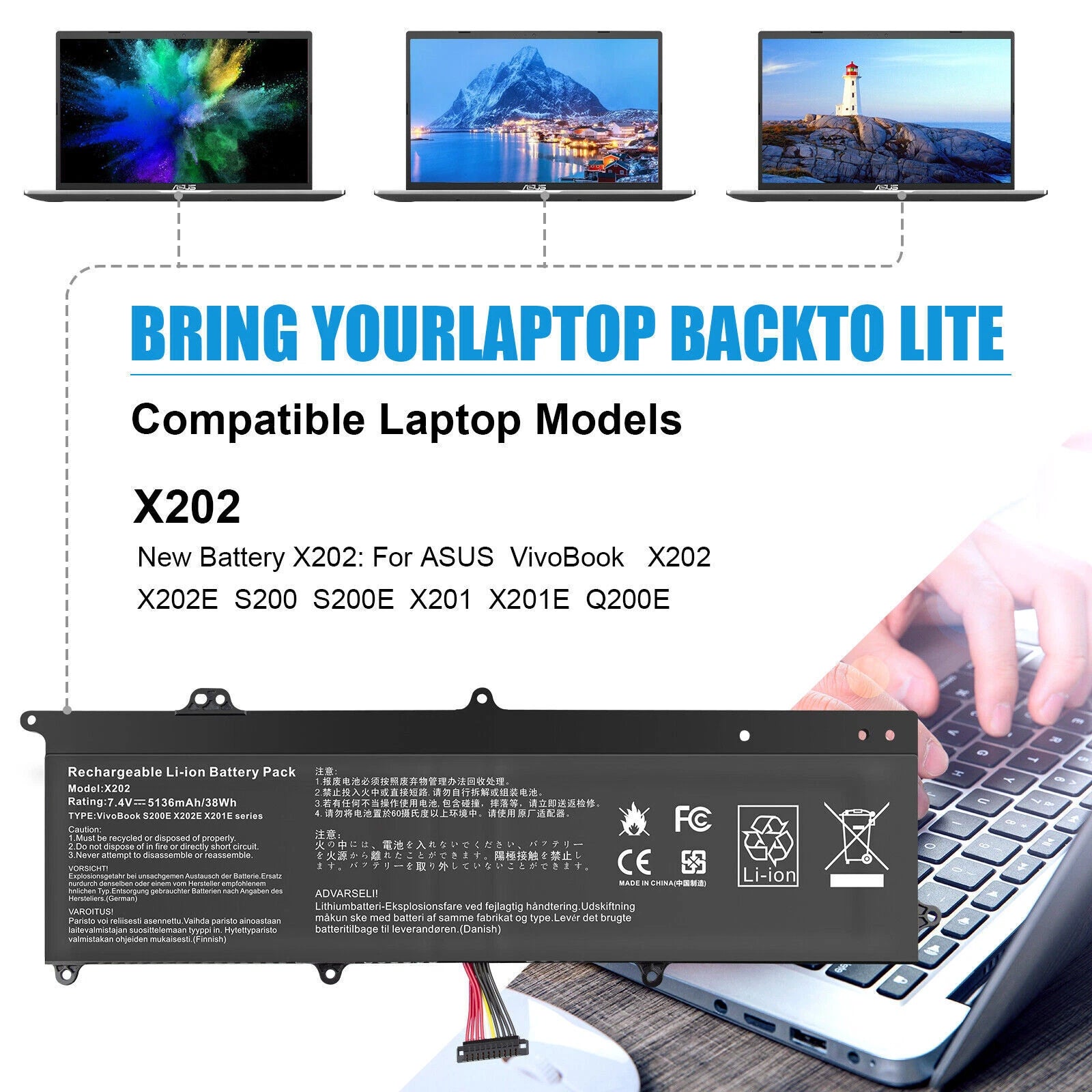 38Wh Battery C21-X202 For ASUS VivoBook X202 X202E X201E S200E Q200E Series FAST