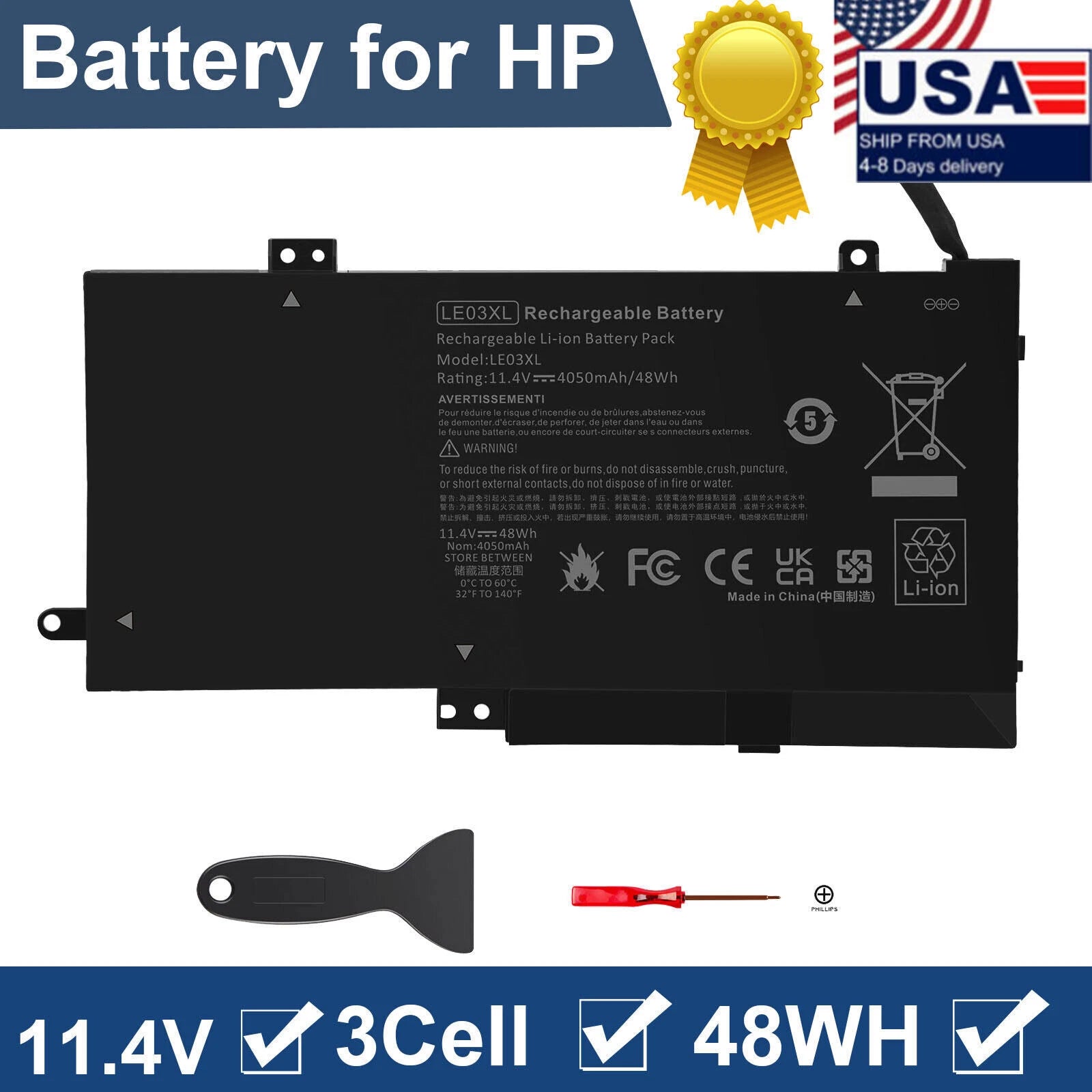 Replace LE03XL Battery For HP Pavilion X360 13-A010DX HSTNN-PB6M 796220-541 48Wh