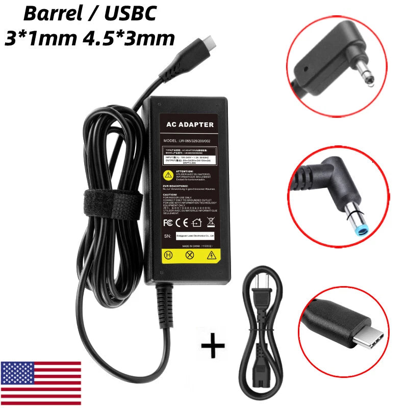 65W 45W Chromebook Laptop Charger For ACER HP Dell Lenovo Samsung Barrel / USB-C
