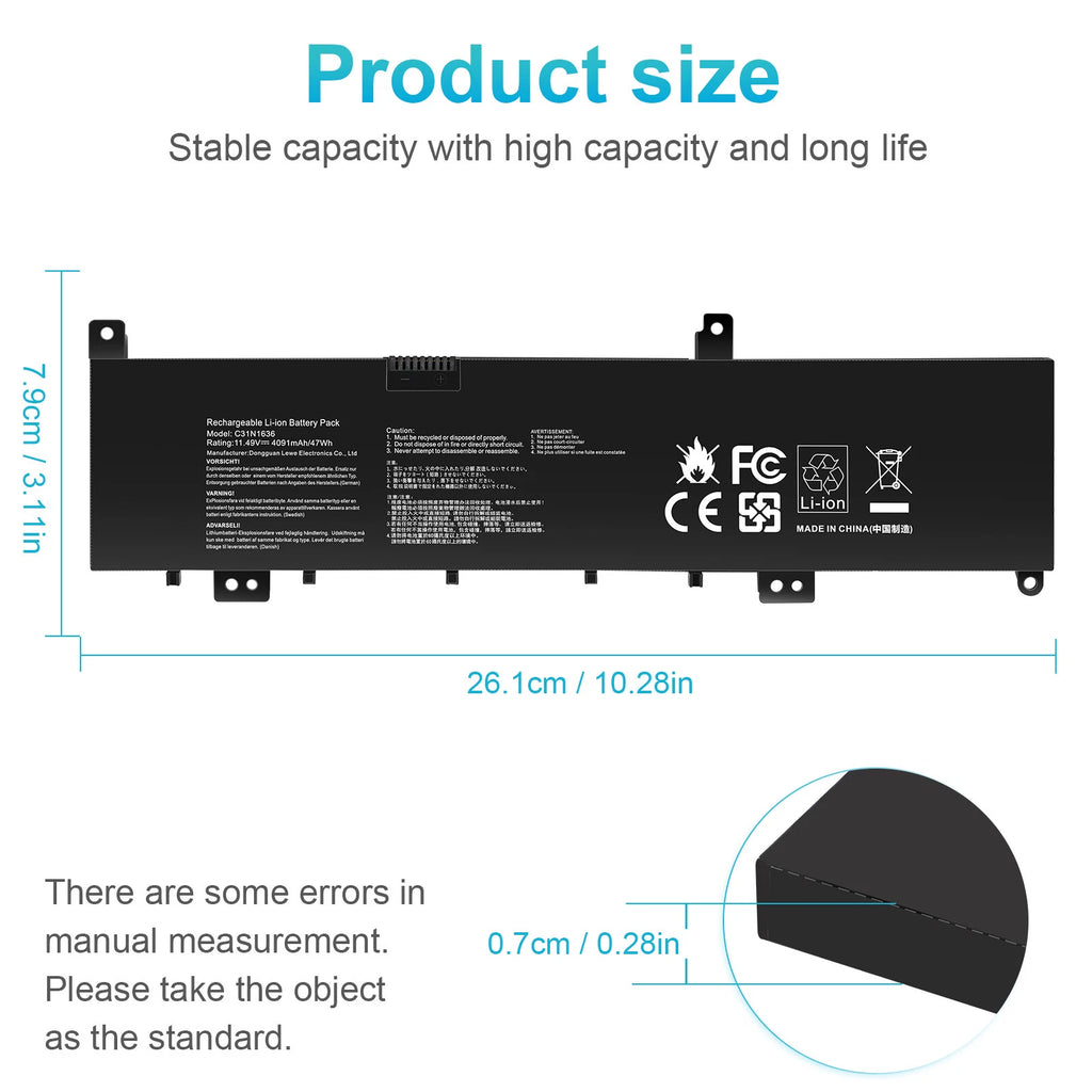For Asus Vivobook Pro 15 C31n1636 Battery N580VN N580VD N580GD X580VN M580GD