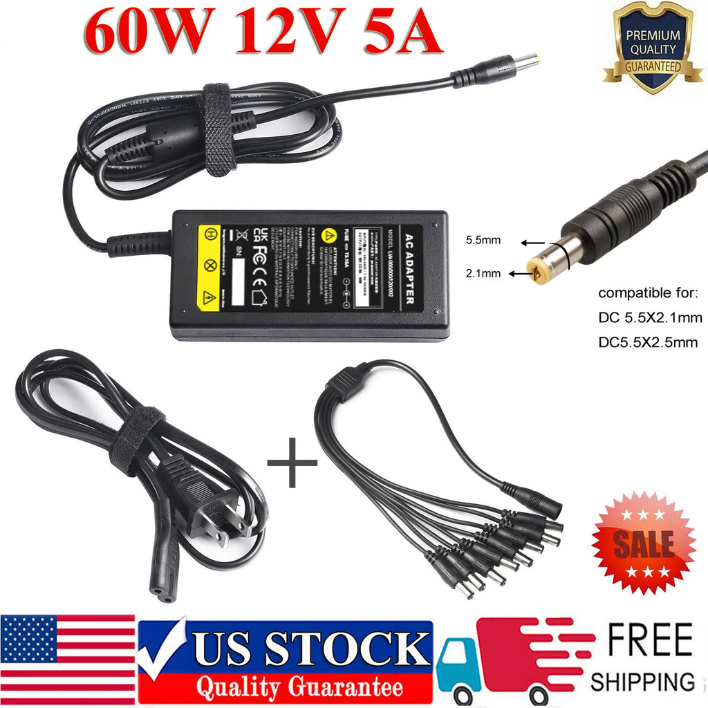 Power Supply Adapter with 8 way Splitter Security system CCTV Camera 12V 5 Amp F
