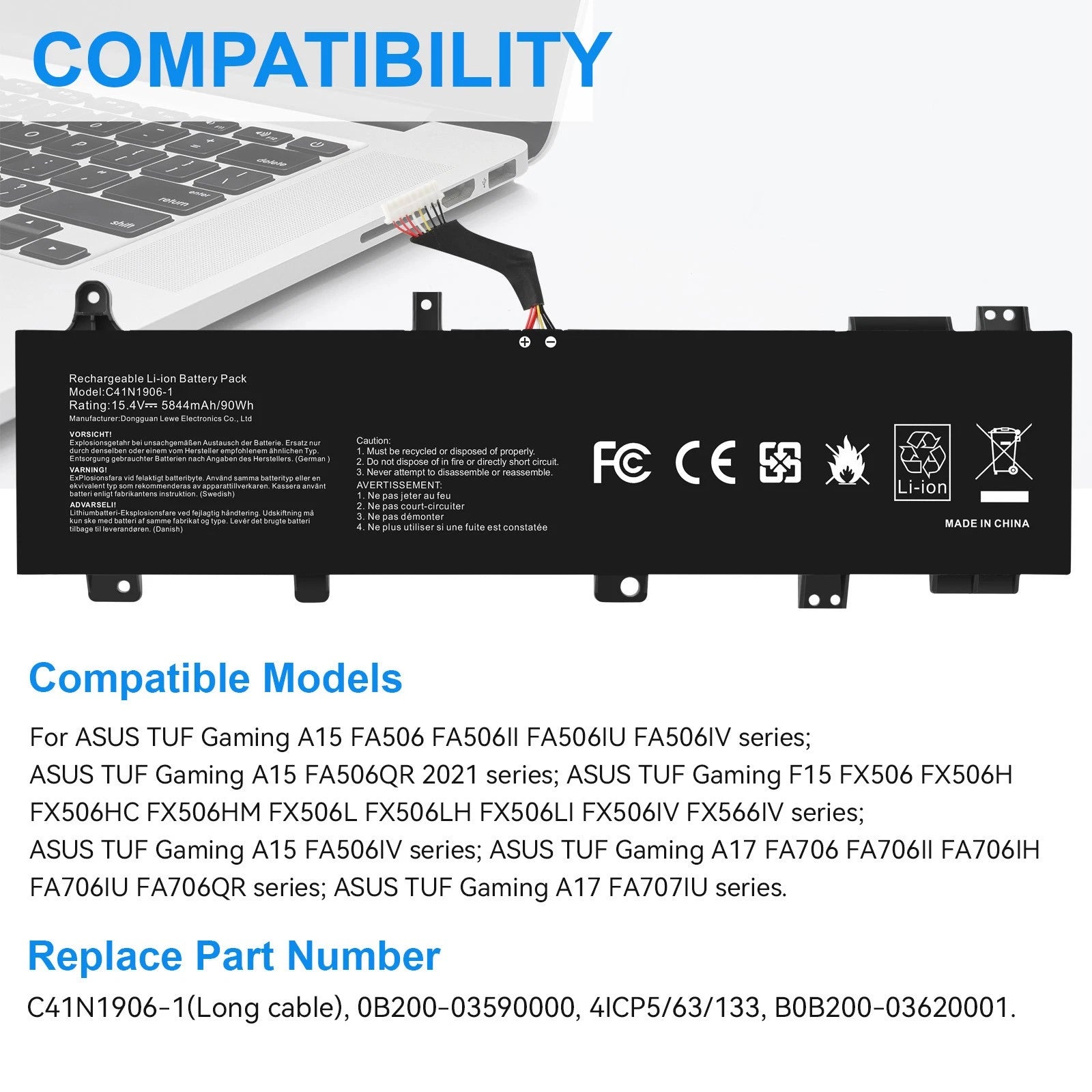 ?C41N1906-1 Battery for Asus TUF Gaming FA706IU FA506 FA506QR FX506 FX506LH 90Wh