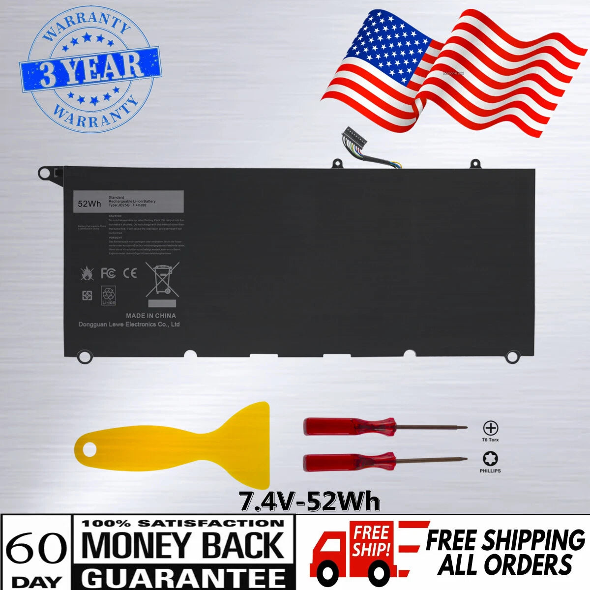 JD25G Battery For Dell XPS 13 9343 13 9350 0DRRP 0N7T6 5K9CP 90V7W JHXPY P54G
