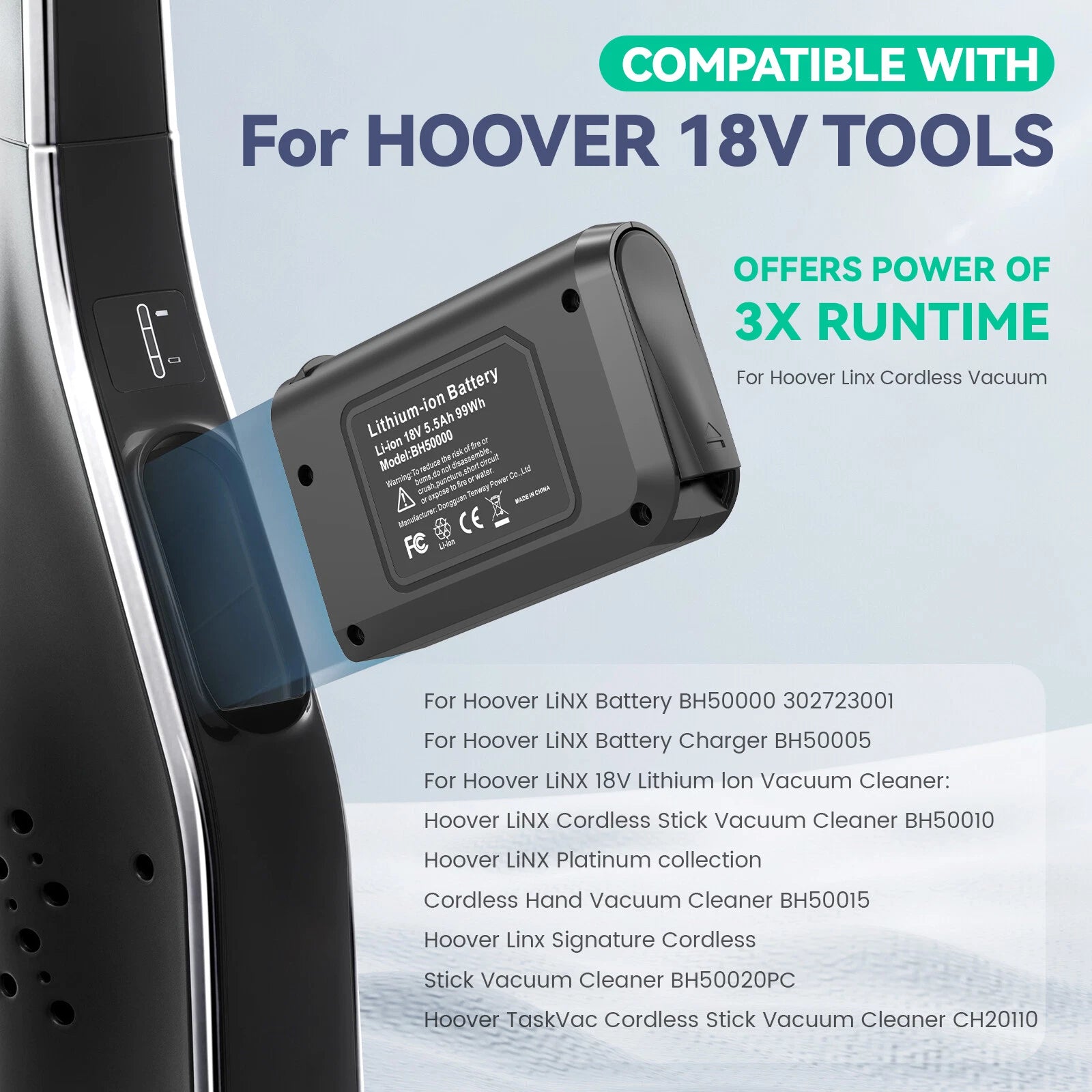 Charger / Battery for Hoover LINX 18V BH50000 Lithium 5.5Ah 4Ah Cordless Vacuum