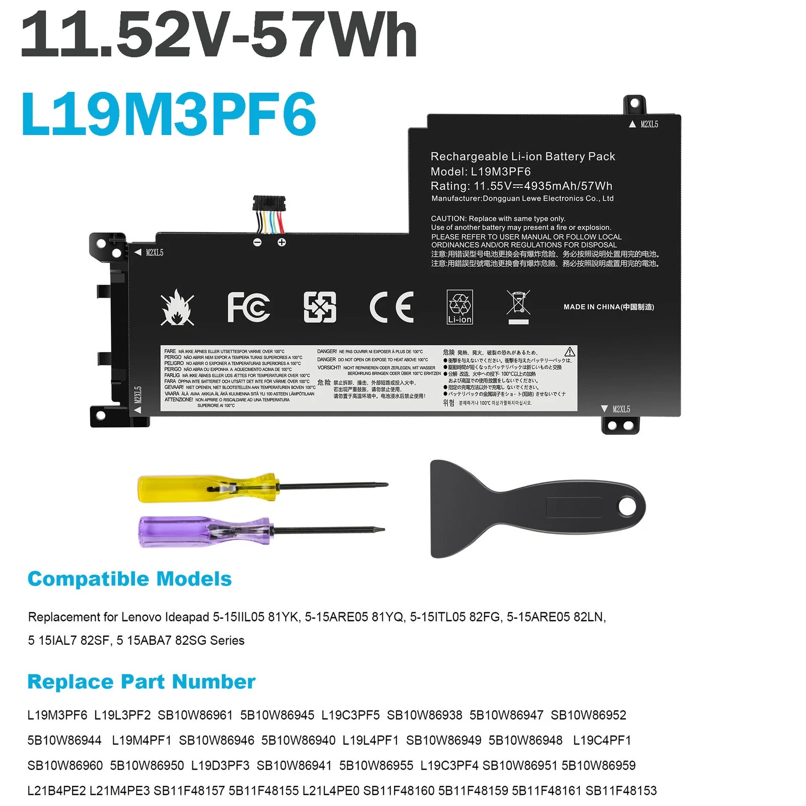 Battery L19M3PF6 L19C3PF5 L19L3PF2 For Lenovo Ideapad 5-15IIL05 5-15ARE05 81YQ