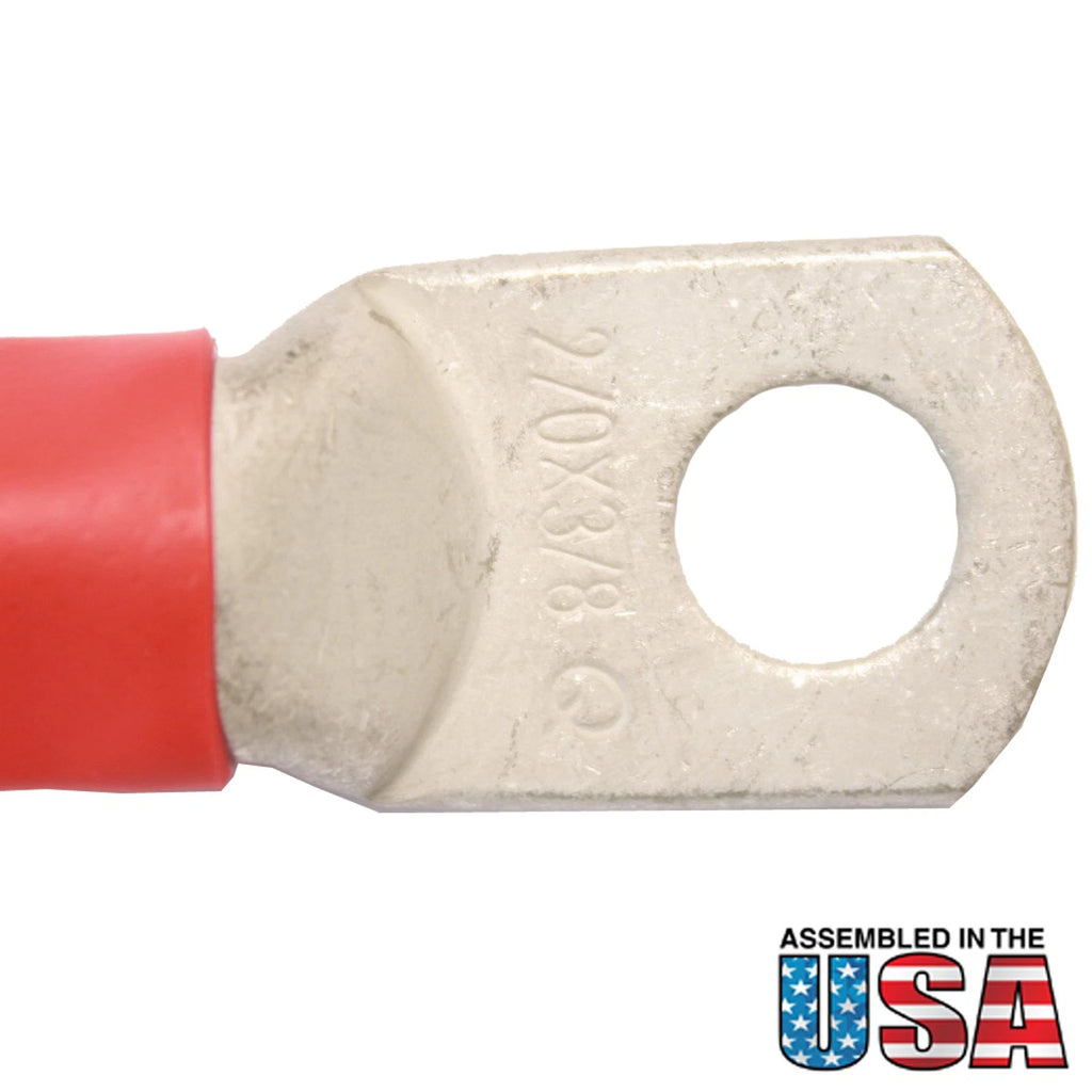 2/0 Red Battery Interconnect Cable 10 Ft 3/8" Lugs ASSEMBLED IN USA