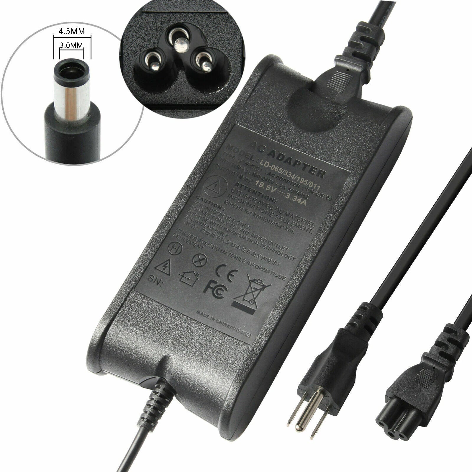 65W For Dell Inspiron AC Adapter LA65NS2-01 Small Tip Charger 4.5mm*3.0mm
