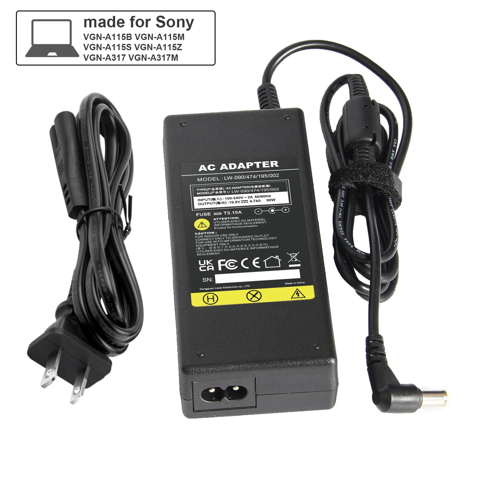 AC Adapter For LG 27UP650-W 27GP850-B 27GP83B-B 27GQ50F-B Monitor Power Supply
