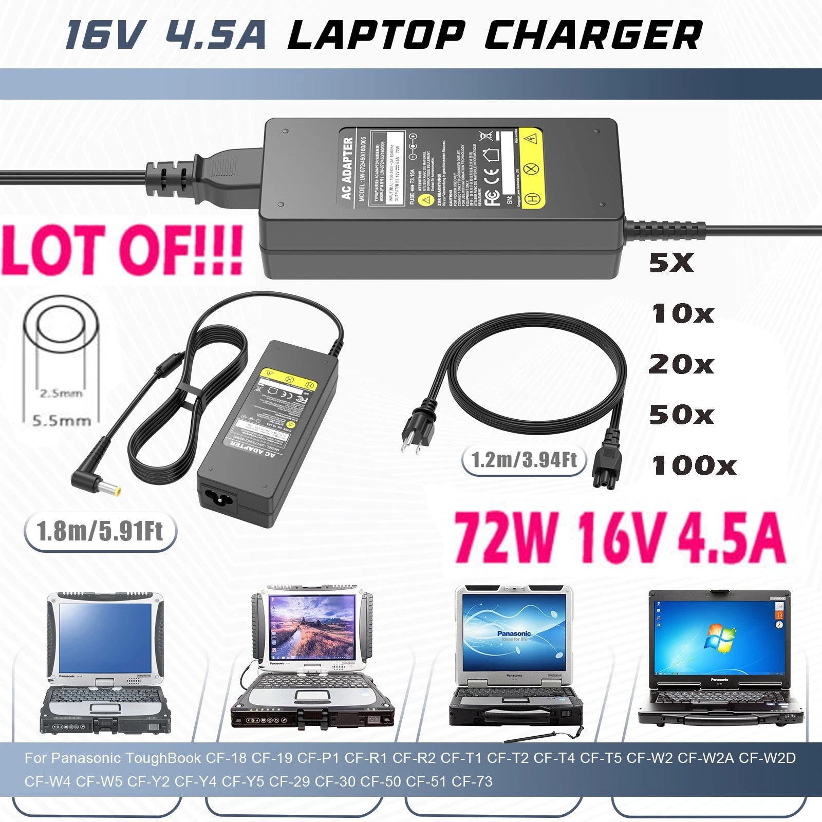 LOT 72W Adapter Charger For Panasonic ToughBook CF-18 CF-19 CF-29 CF-30 CF-73 US
