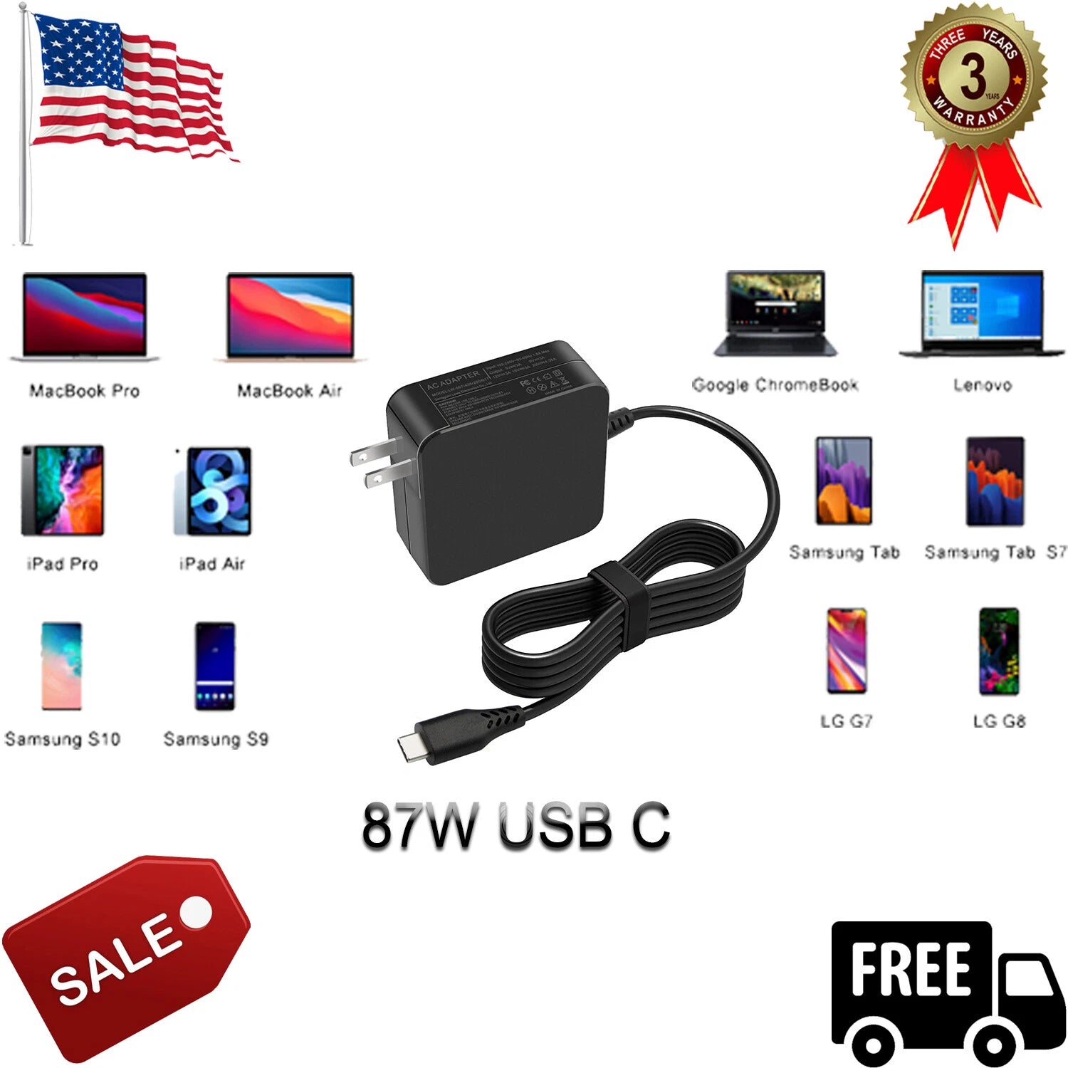87W USB C Type C AC Power Adapter Charger for for Mac Book Air (2018-2020)