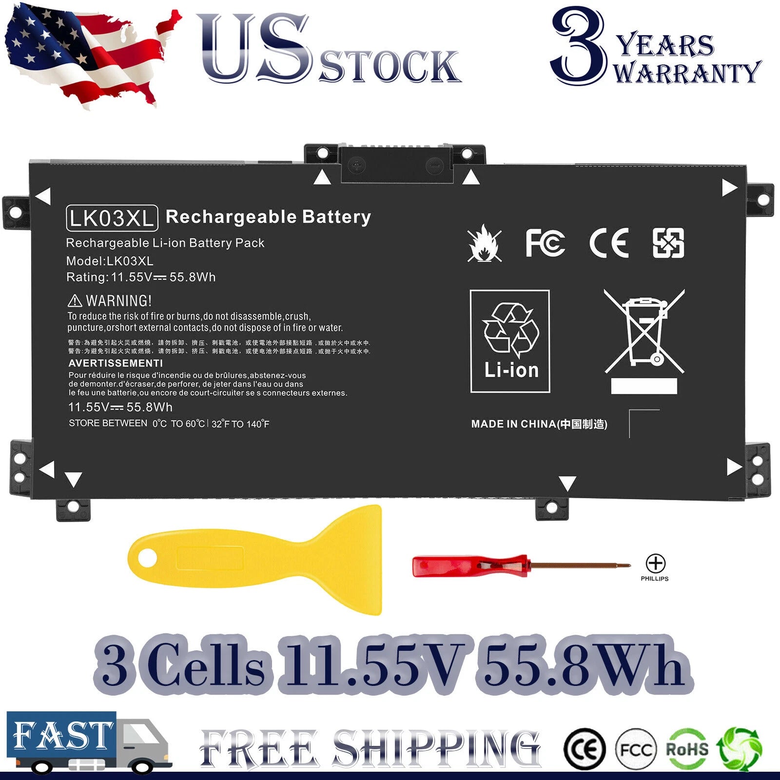 LK03XL Battery for HP ENVY X360 17-AE 17M-AE 916814-855 L09281-855 55.8Wh 15.55V