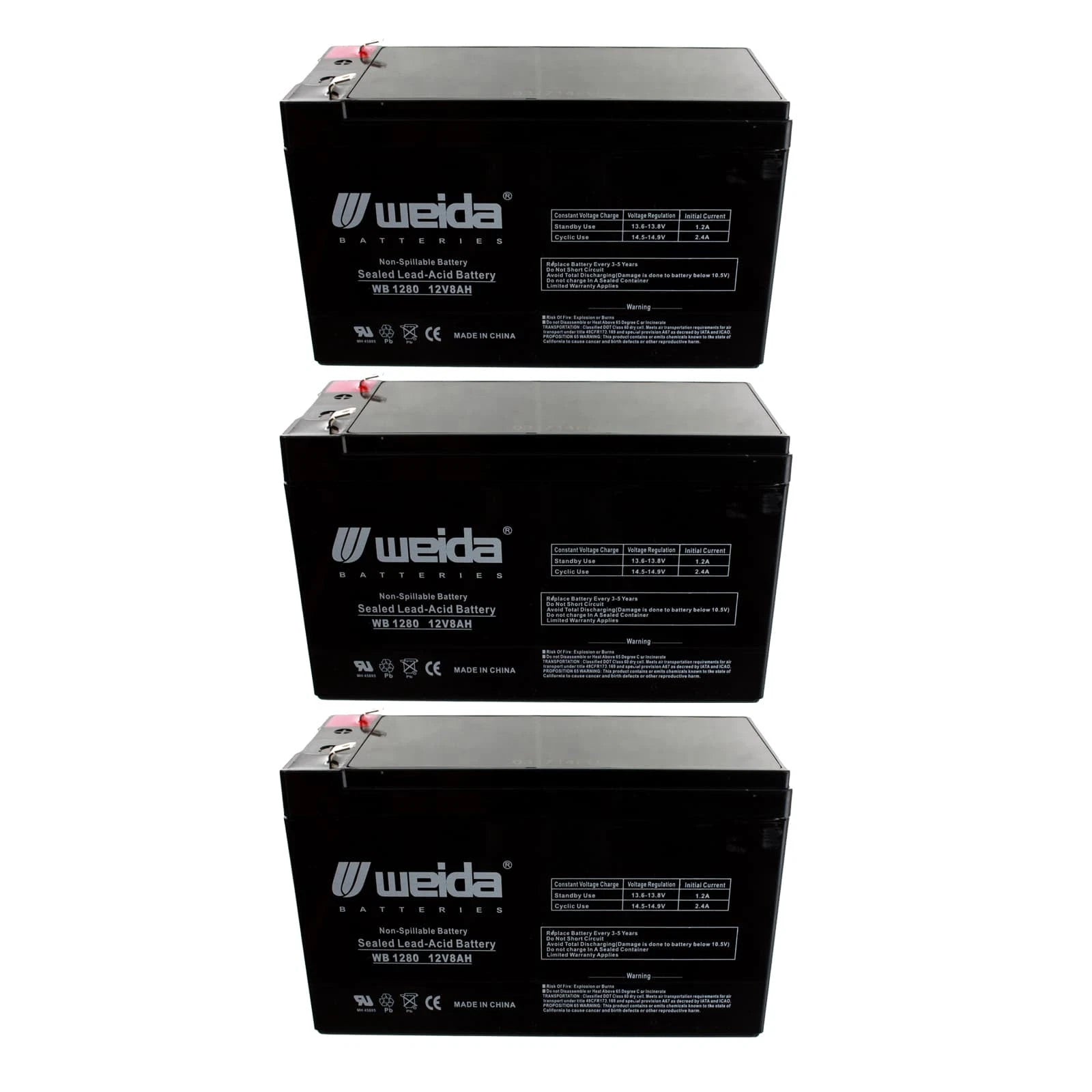 NEW 3pc 12V 8Ah SLA Battery WB1280F2 For UB1280, D5779, WKA12-8F