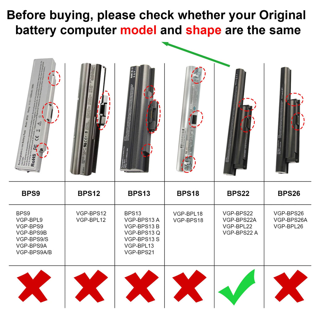 Battery for Sony Vaio VGP-BPS22 VGP-BPS22A VGP-BPL22 VPC-EA22EA/BI VPC-EA23 US