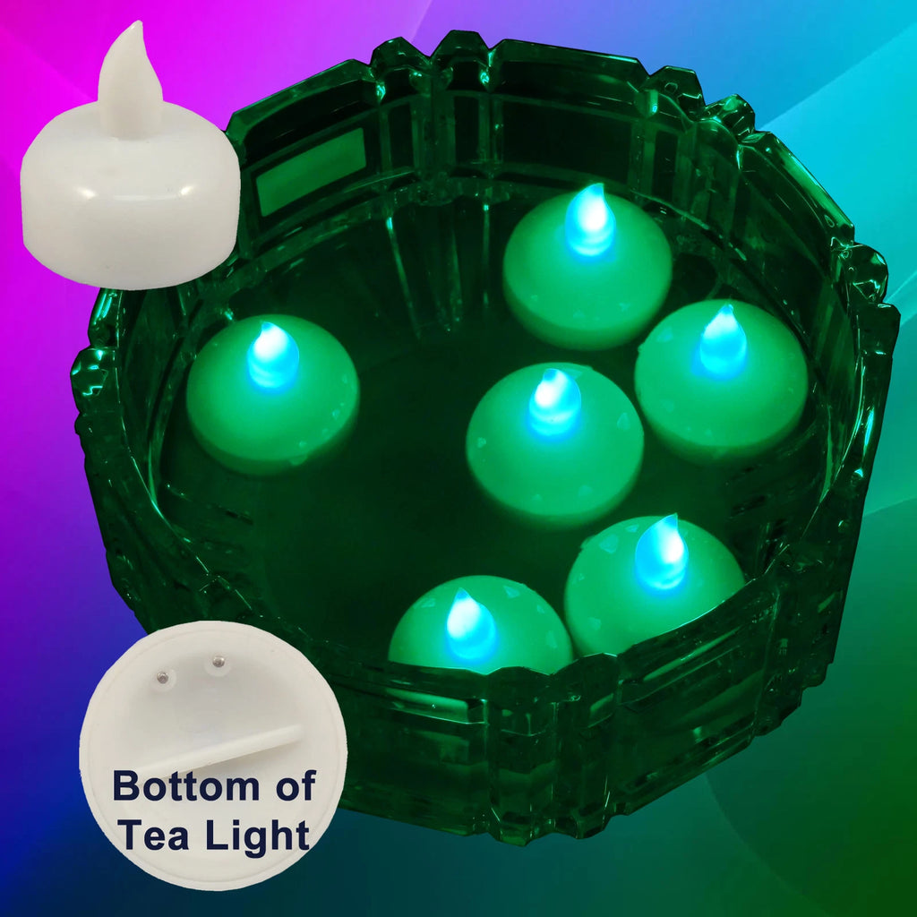Qty 12 Battery Operated FLOATING Green LED Tealights Tea Lights Flameless NEW