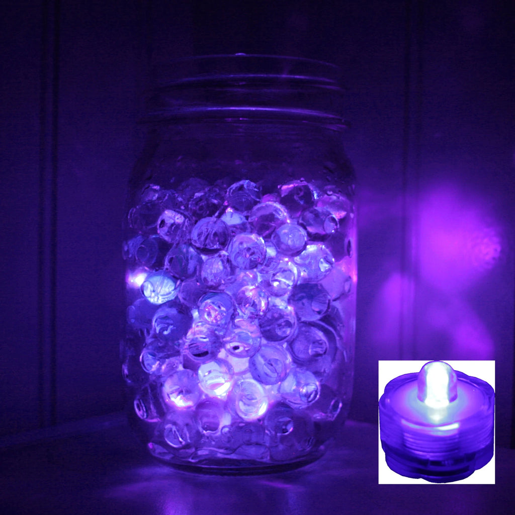 PURPLE ~ 24 Pack Submersible Waterproof Battery LED Tea Light ~ Wedding Decorati