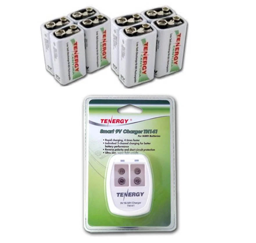 Tenergy 9V Smart Charger for Batteries with 8 Batteries