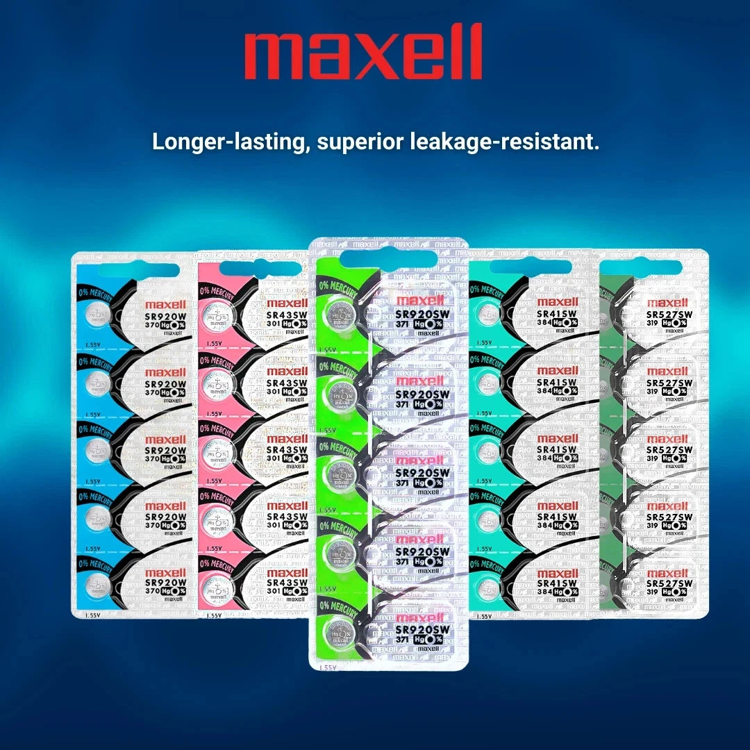 5 x Maxell 373 SR916SW Silver Oxide Watch Batteries (5 Batteries) exp. 2030