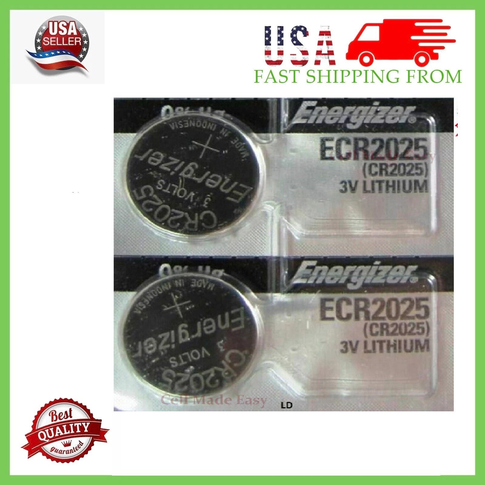 2 Pieces Fresh Energizer ECR 2025 CR 2025 Lithium 3V Battery CR2025 Expire 2031