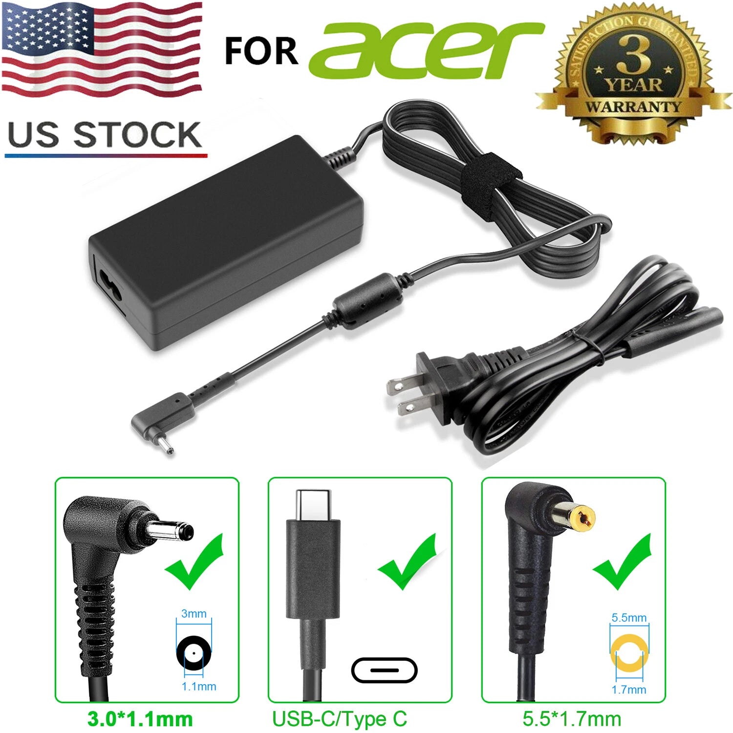 AC Adapter For Acer Aspire One Chromebook C720, Iconia W700 Charger & Plug Power