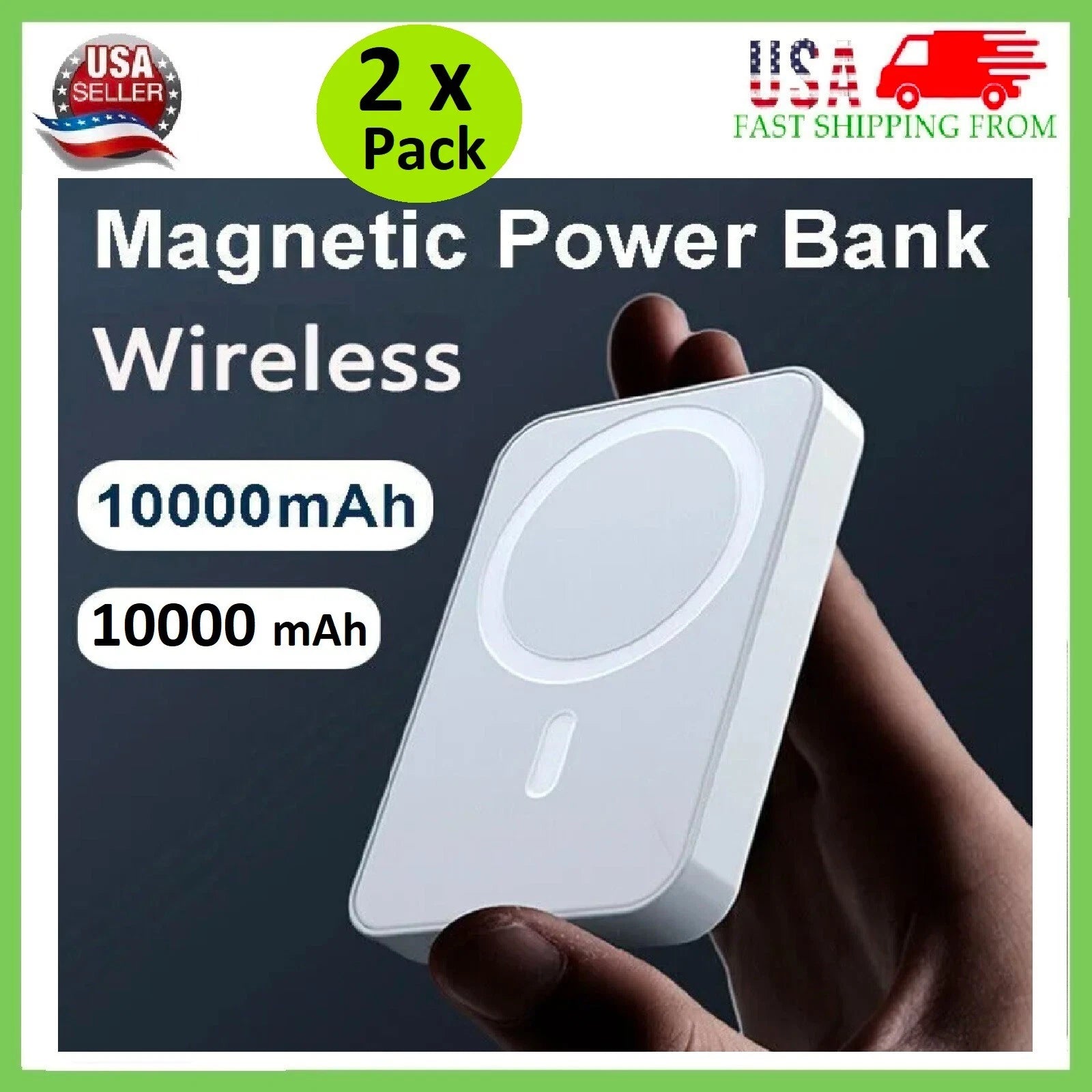 2 x 10000mAh Power Bank Magnetic Battery Pack Wireless Charger iPhone 16/15/14