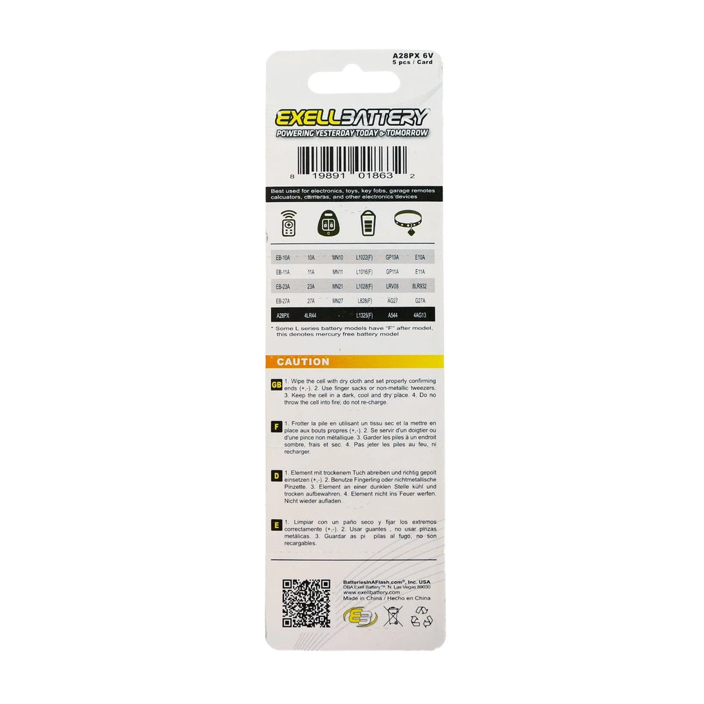 5x Exell A28PX 6V Alkaline Battery L544BP V28PXL K28L PX28A A544