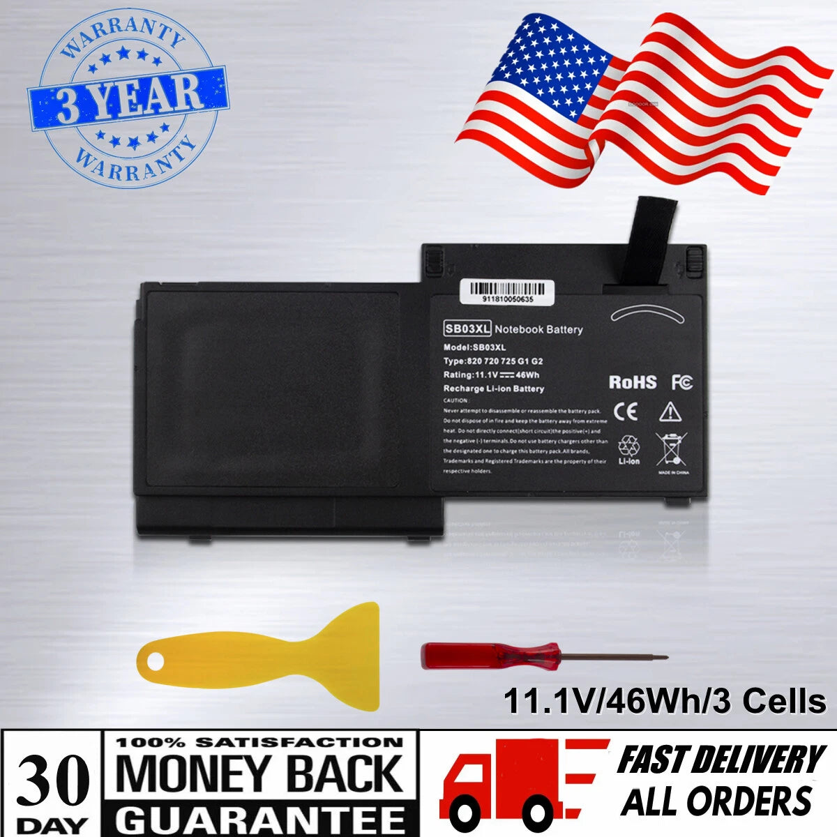 SB03XL Battery for HP Elitebook 720 G1 G2 725 820 717378-001 716726-421
