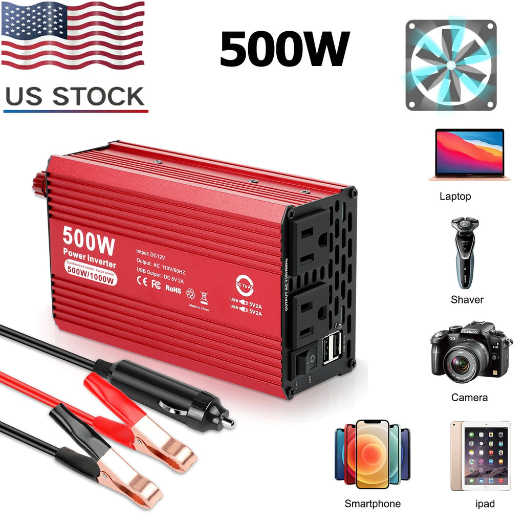 500W 1000W Auto Car Power Inverter DC 12V to AC 110V Plug Truck RV Car Converter