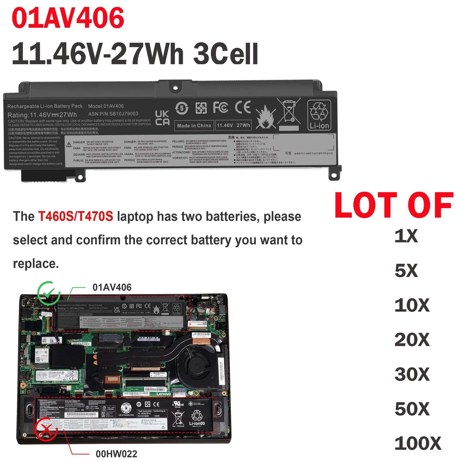 ??LOT Battery 01AV406 For Lenovo ThinkPad T460s T470s 00HW024 01AV462 27W 11.46V