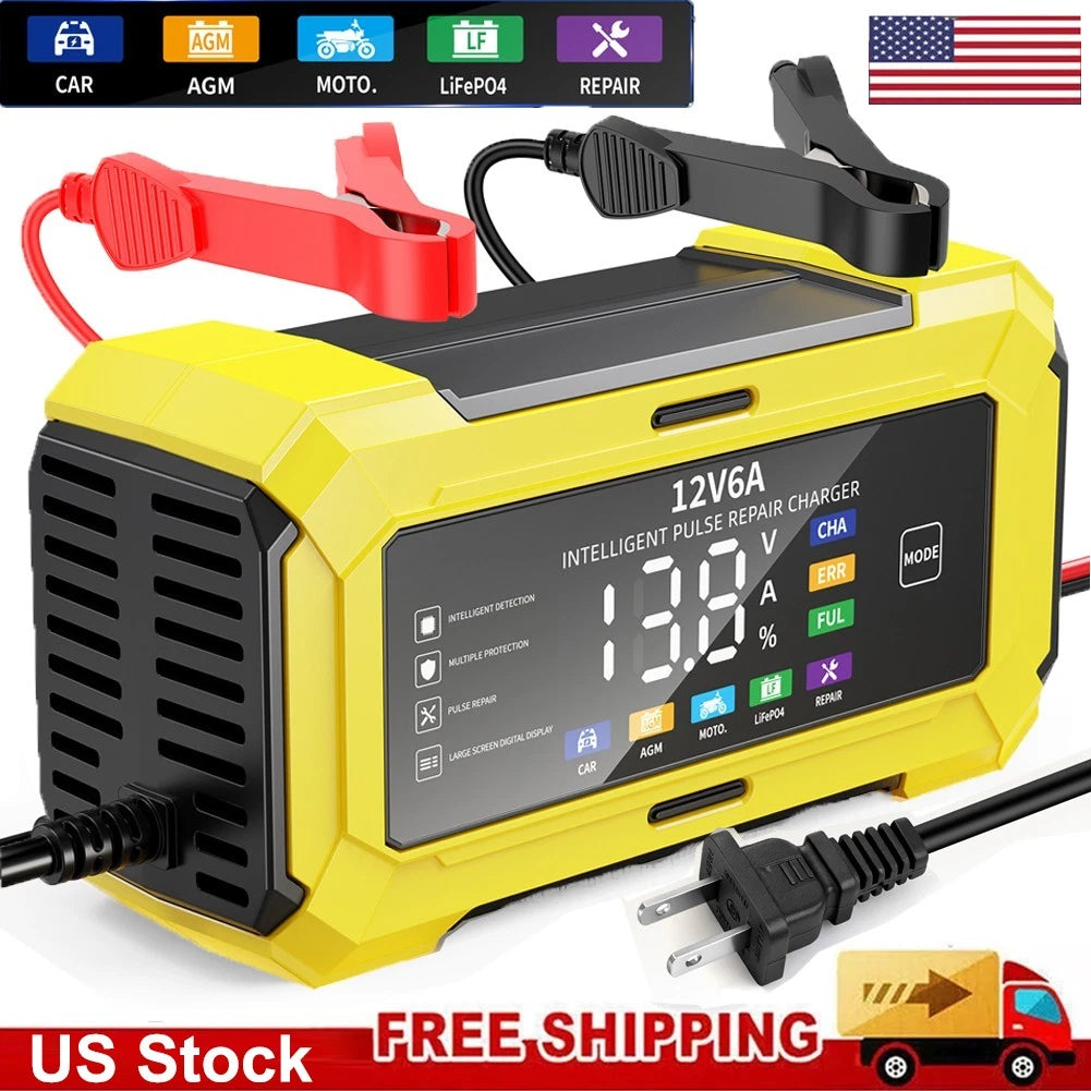 12V 6A Car Smart Battery Charger Automatic Trickle Pulse Repair AGM GEL Lifepo4