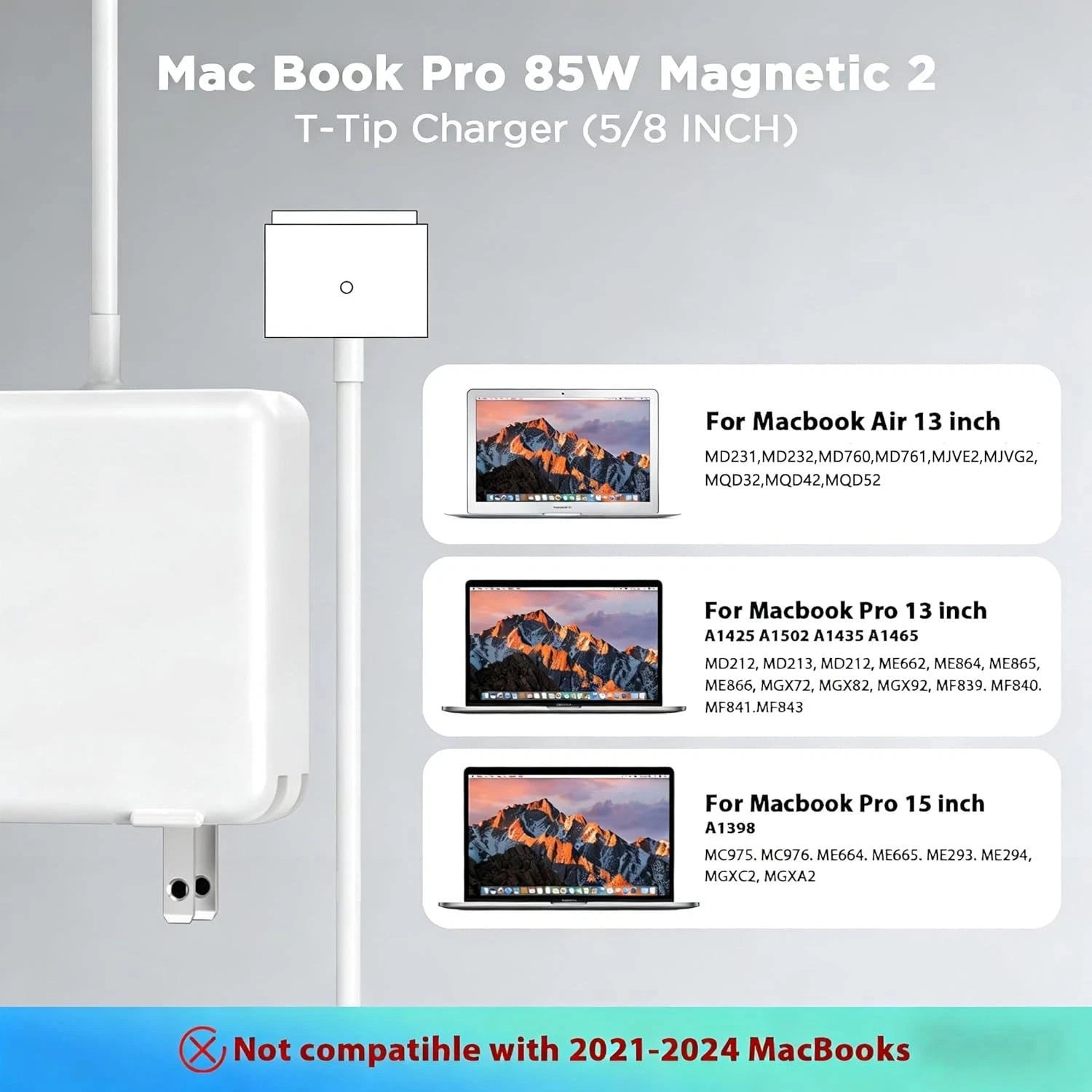 85W T-Tip Power Adapter Charger Macbook Pro Retina 15 17'' 2012-2015 A1424 A1398